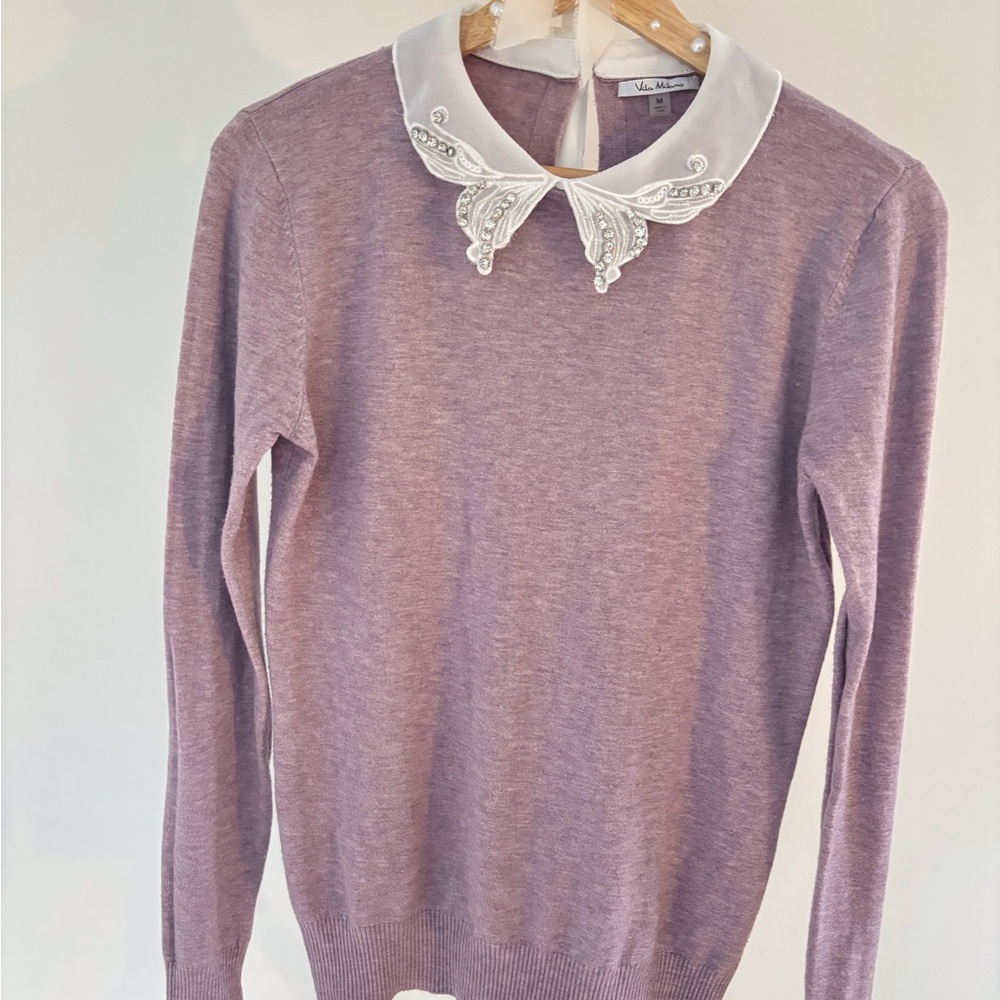 Lilac Sweater with Embellished Collar